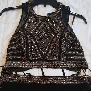 2pc Black/Bronze beaded evening gown